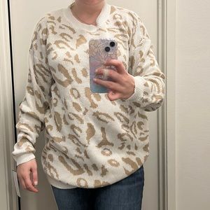 Goodnight Macaron White & Tan Leopard Print Sweater, size M.